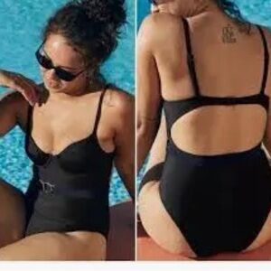 Aerie Bustier one piece swimsuit with belt black medium NWT